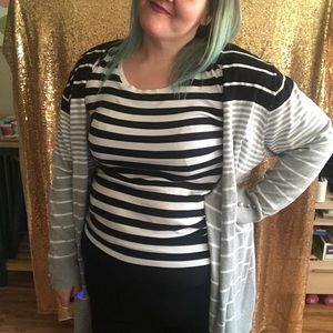 black and gray striped long cardigan